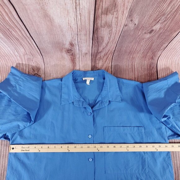 Eileen Fisher Womens Size Medium Blue Organic Cotton Oversized Button Up Shirt - Picture 13 of 14